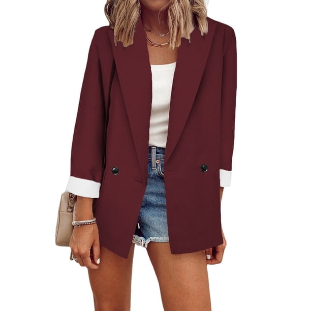 Pntutb Mujer Otoño Invierno Nuevo Color Sólido Traje Pequeño Solo Manga Larga Primavera y Otoño Traje Chaqueta Rollbacks Pntutb Pntutb-3205