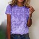 thumbnail image 1 of ICHUANYI Clearance Women's Fashion Printed T-shirt Short Sleeves Blouse Round Neck Casual Tops(Purple, L) ICHUANYI WER2023080703523, 1 of 4