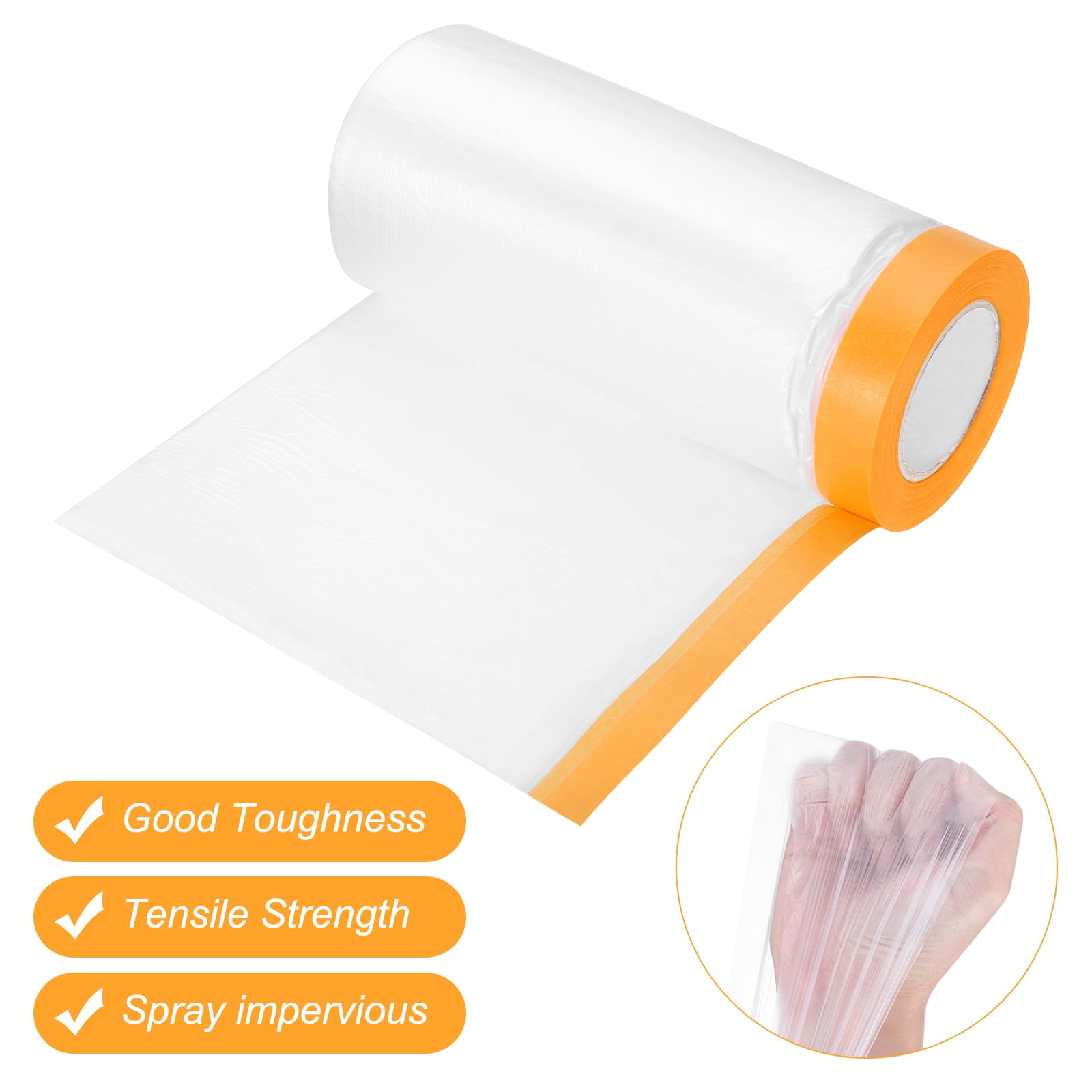Uxcell 3 Rolls Painters Plastic With Tape, 6 x 52 Ft  Pre-Taped Masking Film Tape, Yellow/Clear