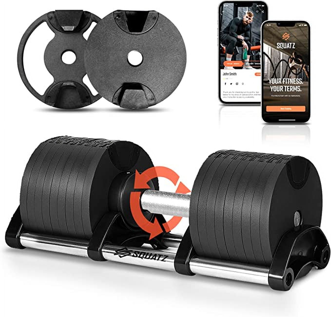 SQUATZ Adjustable Dumbbells, Black, 70 lb