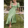 thumbnail image 2 of HAHDAXIA Robe Maxi Fendue à Manches Bouffantes pour Femmes, Col Carré, Volants, Florale, Boho, Dos Nu, Style Cottage, 2 of 7