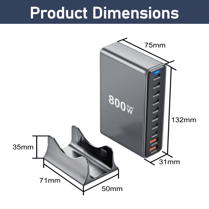 BALoFI 800W GaN III 10-Port USB-C Charging Station Dual 140W PD PPS Fast Charger Compatible with MacBook Pro/iPhone 17/Dell/HP/Samsung S24