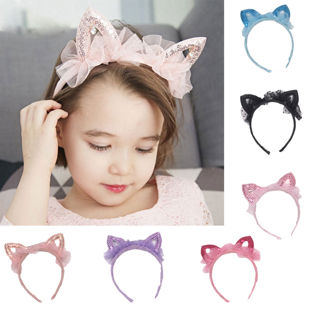 Sequins Kids Girls Glitter Cat Ear Hairband Headband Hair Hoop Band Accessories
