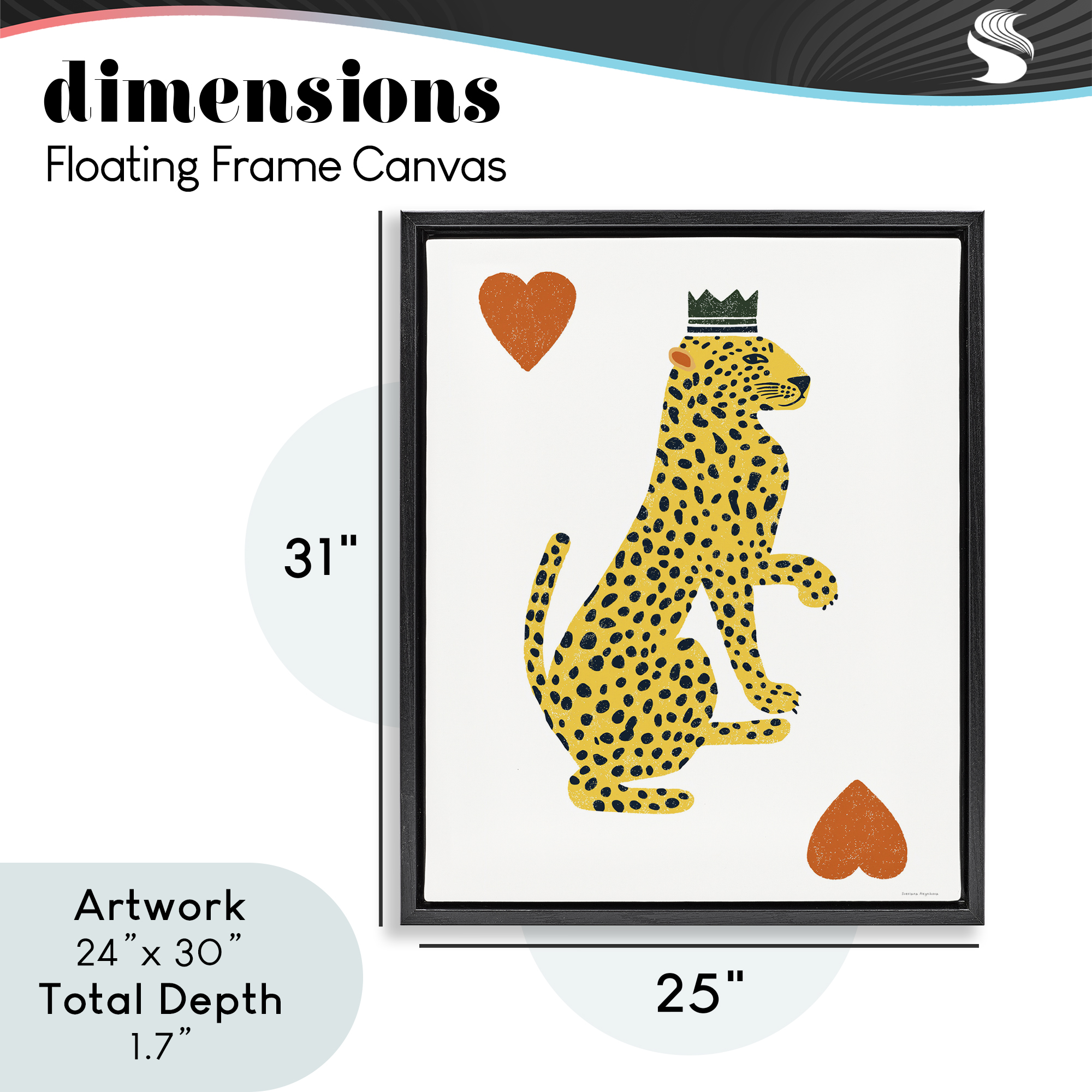 Leopard & Hearts Card Black Framed Floater Canvas Wall Art, design by Svetlana Aleynikova