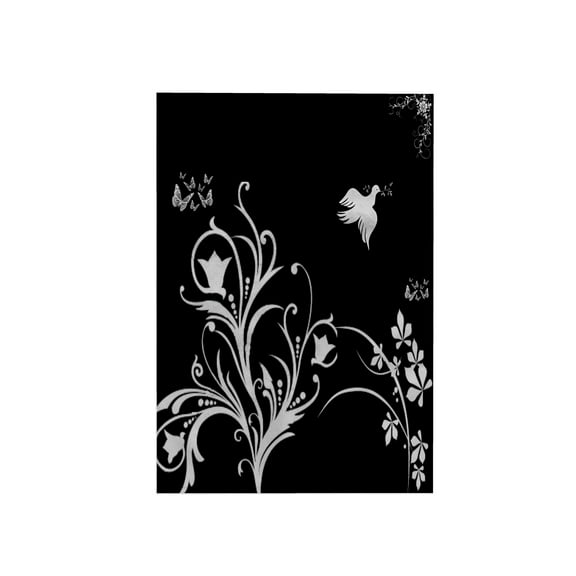 3dRose, Floral pattern in white on a black background with dove and butterflies., 15x22 Hand Towel