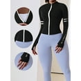 thumbnail image 1 of PISONIC Haut de Sport de Yoga à Manches Longues pour Femme avec Passe-Pouces et Motif Lettré - Chandail d'Entraînement Extensible à Fermeture Éclair pour la Course, le Cyclisme, le Entraînement Physique - Vêtement Actif Ajusté pour Toutes les Saisons, Vêtement de Course, 1 of 11