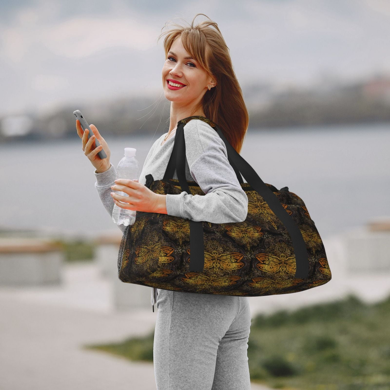 Fuzoiu Gold Dragonfly Mandala Print Travel Duffle Bag,Carry On Tote Bags,Duffel Bag,Sport Gym Bag, Hospital Bag for Labor and Delivery, Overnight Bag,Luggage Bag