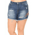 thumbnail image 2 of Wax Jeans Women's Plus Size flower embroided Curvy Denim Jean Ripped Distressed Shorts, 2 of 3