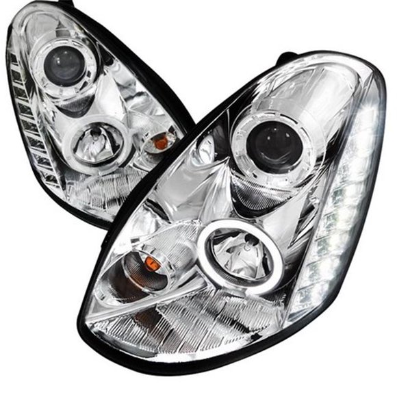 Spec-D Tuning LHP-G35054-TM Projector Headlight Chrome Housing Sedan Model for 05 to 06 Infiniti G35- 12 x 24 x 26 in.