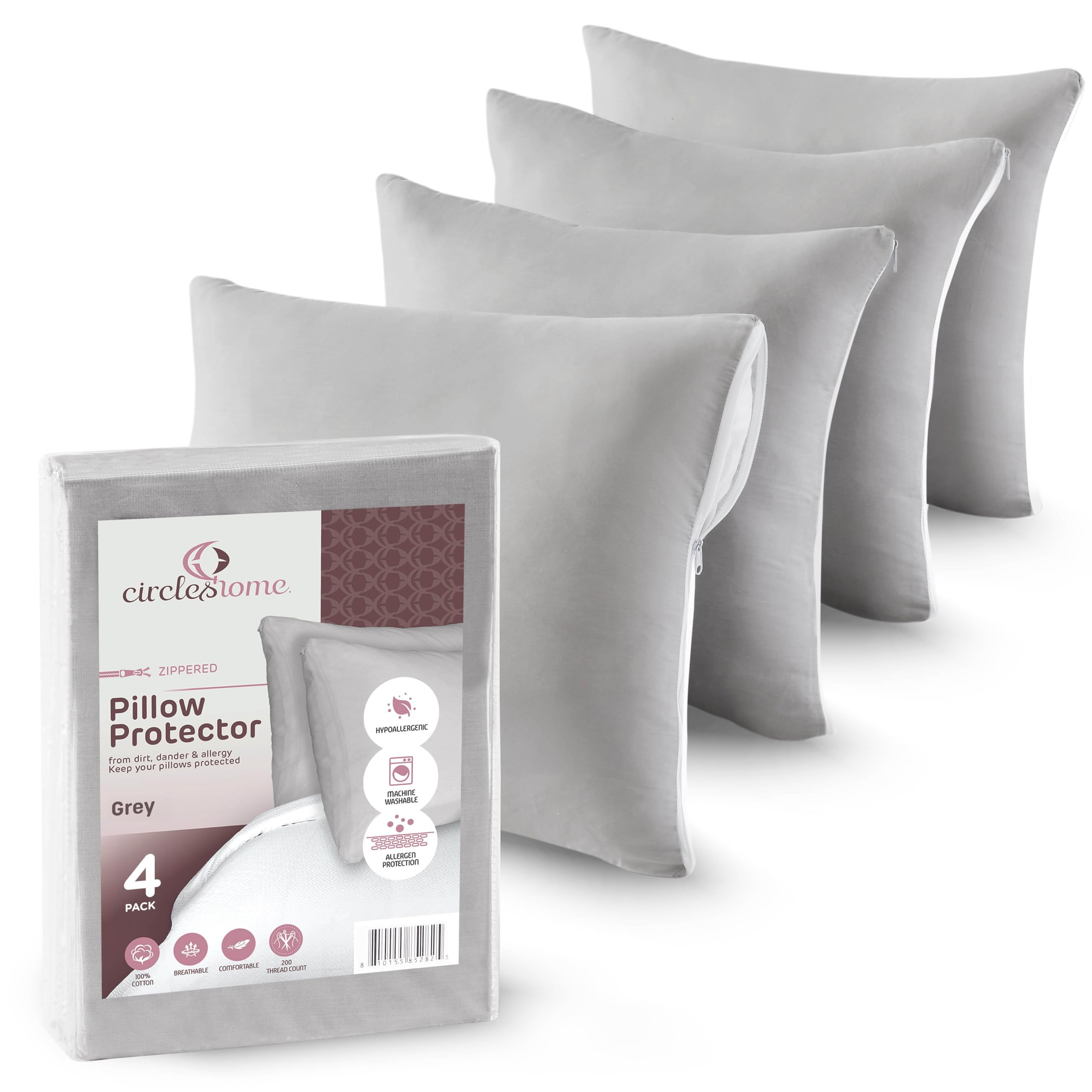 CIRCLESHOME Throw Pillow Protectors - 100% Cotton Breathable Pillowcases - 18 X 18 Square Pillowcases - Protects Pillows from Dirt, Dust and Debris (Square Pillow - 4 Pack- 18x18)