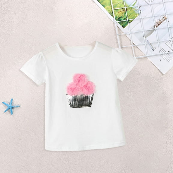 Vedolay Tshirts For Girl Girls Summer Short Sleeve Tops Cute V Neck Loose Shirts Soft Lovely Children Tops,Light Blue 18-24 Months
