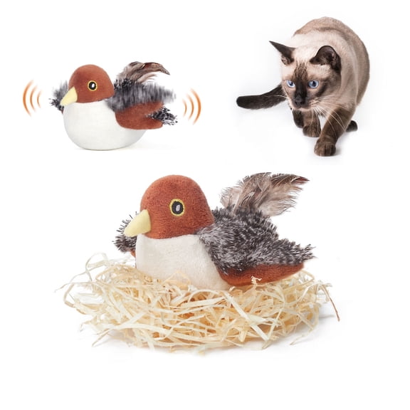 Potaroma Rechargeable Flapping Sparrow Toy, Touch Activated with Lifelike Chirp & Catnip, 4 inch Interactive Play to Trigger Hunting Instinct for Kitten & All Breeds