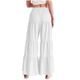 thumbnail image 6 of Laqbezok Women's High Waist Tiered Ruffle Wide Leg Pants, Smocked Elastic Waist Palazzo Trousers, Casual Flowy Pleated Summer Beach Swing Pants Boho Vacation Wear, 6 of 9