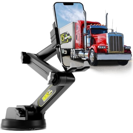 KKFEN-Cell Phone Mount for Truck Phone Holder for Truck Drivers - Heavy Duty Suction Cup + Dashboard Pad iPhone Holder for Dashboard Window 16.9 inch Long for iPhone & Samsung Big Rig Trucker Gra