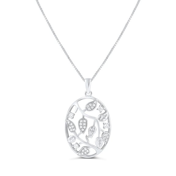 SilverCloseOut Filigree Ivy Vine Colorless Cz Necklace 925 Sterling, Sterling