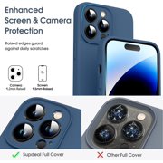 Liquid Silicone Case for iPhone 14 Pro, [True Liquid Silicone] [Anti Fingerprint] 4 Layer Phone Case Protective Cover, Full Coverage Around Camera & Built-in Microfiber, 6.1, Blue