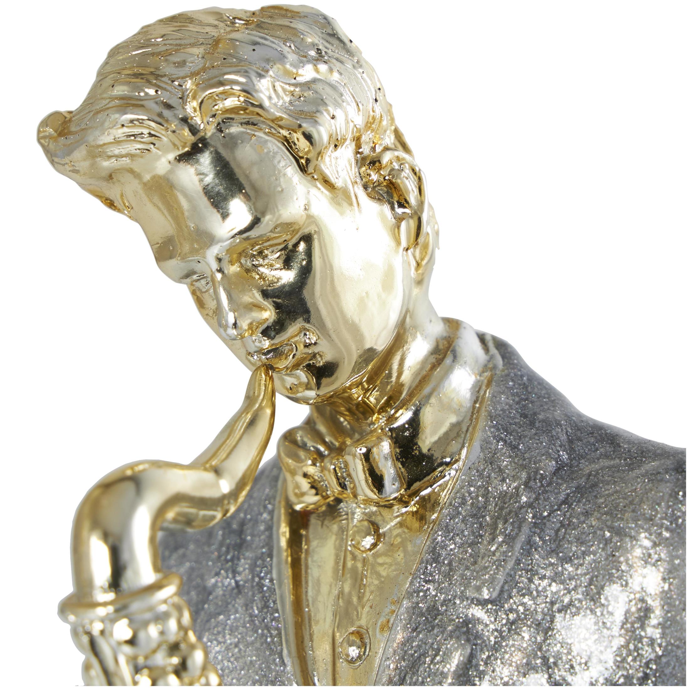 4"W, 14"H Gold Resin Musician Sculpture with Accordion and Saxophone, by DecMode (2 Count)