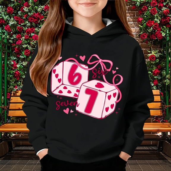 67 Six Seven Letter Hoodies Sweatshirts For Kids Hoodies Sweatshirts Casual Pullover Hoodie With Unique Valentine'S Day Print Girls And Boys Crewneck Sweatshirt Black 130(7-8 Years)