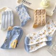 thumbnail image 6 of Calf Socks 5 Pairs for Women 5-10 Cute Crew Vintage Frilly Floral Blossom Design Casual Novelty Cotton Breathable, 6 of 7