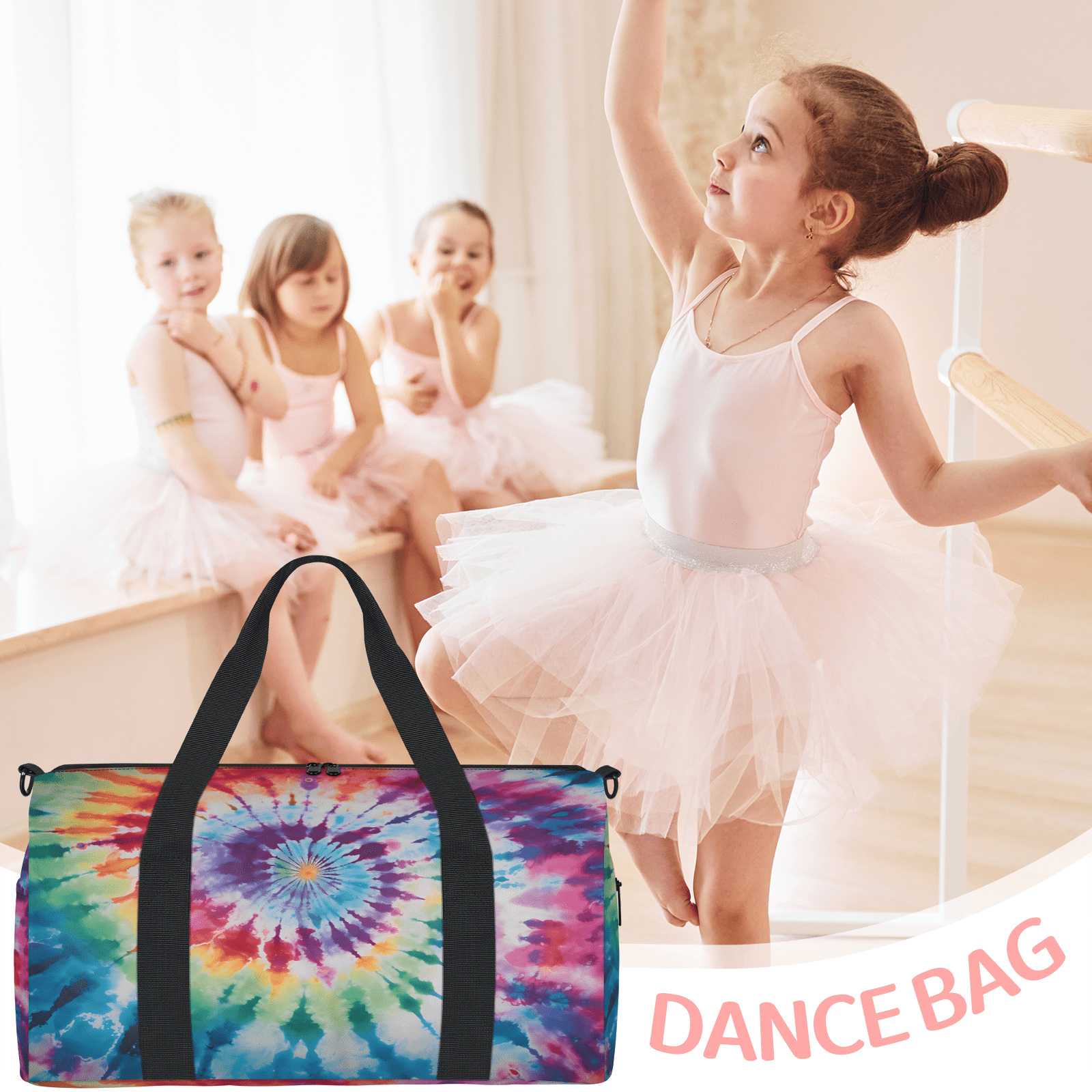 Herdesigns Tie Dye Rainbow Boho Hippie Gym Bag for Women, Duffle Bag for Travel Sport, Lightweight Waterproof Carry on Weekender Overnight Dance Yoga Workout Bags
