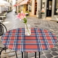 thumbnail image 6 of Orange Blue Round Tablecloth for 55-60 Inch Tables, Fitted Table Cover with Elastic Edge, British Style Buffalo Plaid Lattice Waterproof Outdoor Table Cloth Protector for Patio Garden Dinner Picnic, 6 of 9