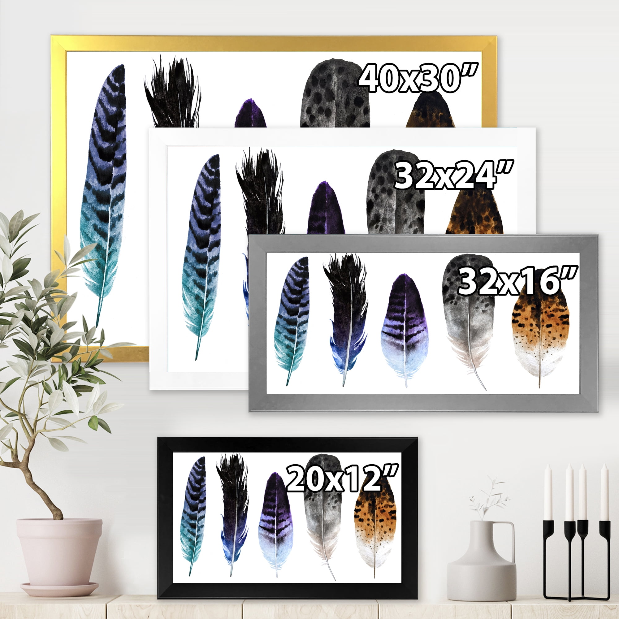 Designart 'Colourful Boho Art Feathers II' Bohemian & Eclectic Framed Art Print