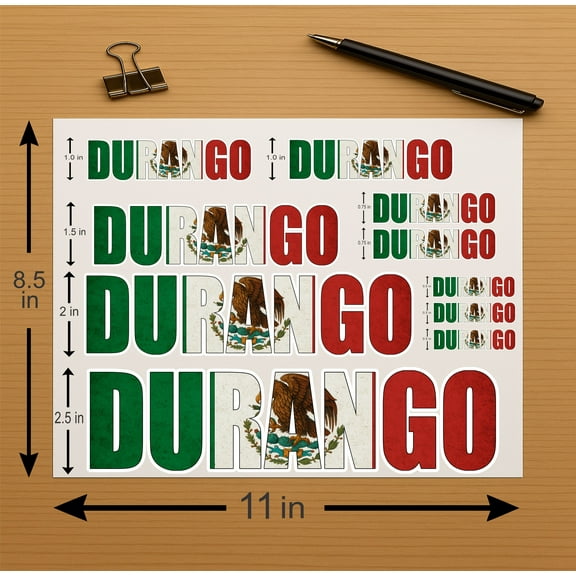 Durango Mexico Flag Letters Vinyl Sticker Decal Set – Full Color, Laminated, Weatherproof – for Cars, Laptops, Toolboxes, Coolers, and More