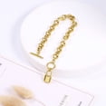 thumbnail image 5 of Alexcraft Gold Bracelet for Women, 14K Gold Plated Dainty Link Chain Lock Charms Bracelet for Women Toggle Clasp Closure, 5 of 5