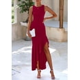 thumbnail image 3 of Vestido largo PRETTYGARDEN 2025 sin mangas con volantes, sirena, color rojo vino, 3 of 8