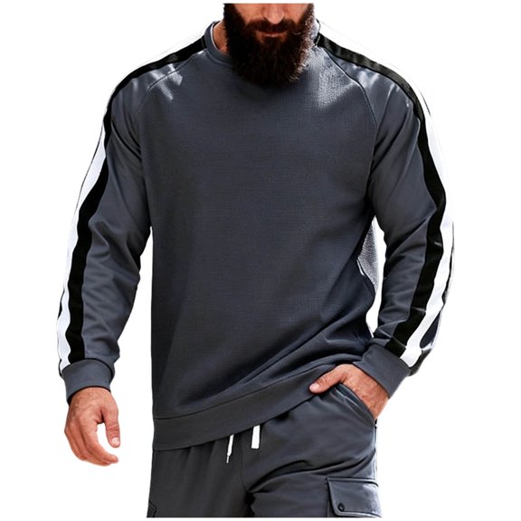 IYTR Mens Long Sleeve Crewneck Sweatshirt Colorblock Casual Athletic Workout Sport Gym Running Sweatshirts Pullover (Gray,M)