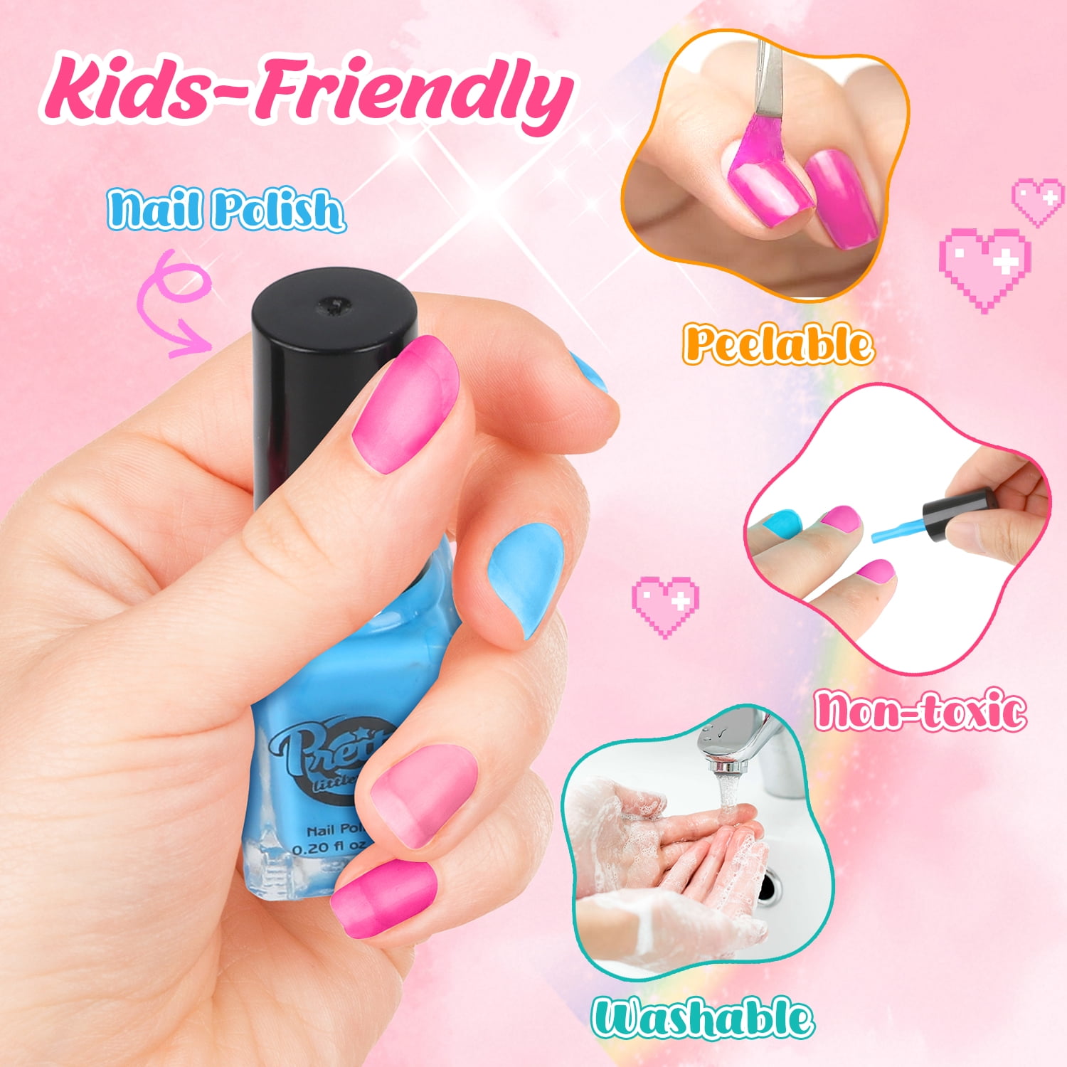 UUSUOO Kids Nail Polish Set for Girls,30Pcs Nail Art Kit with Storage Desk,Nail Dryer,Glitter Pen,Non Toxic Nail Polish,Nail Kit for Girls Ages 7-12,Christmas Birthday Gift for Girls 6-12