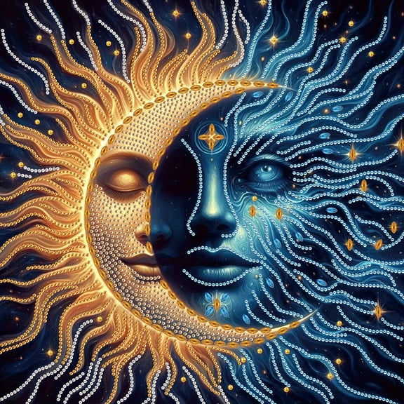 5D DIY Diamond Painting Kit, Sun and Moon Pattern Home Decor Handicraft, Complete Tool Kit Included, 15.7x15.7in