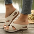 thumbnail image 3 of Rokment Orthotic Platform Wedge Slippers Dress Sandals for Women 2026 Stylish Casual Leather Cross-Band Comfortable Arch Support Orthopedic Walking Slip On Slides Mid Heels Footwear Beige Size 6.5, 3 of 6
