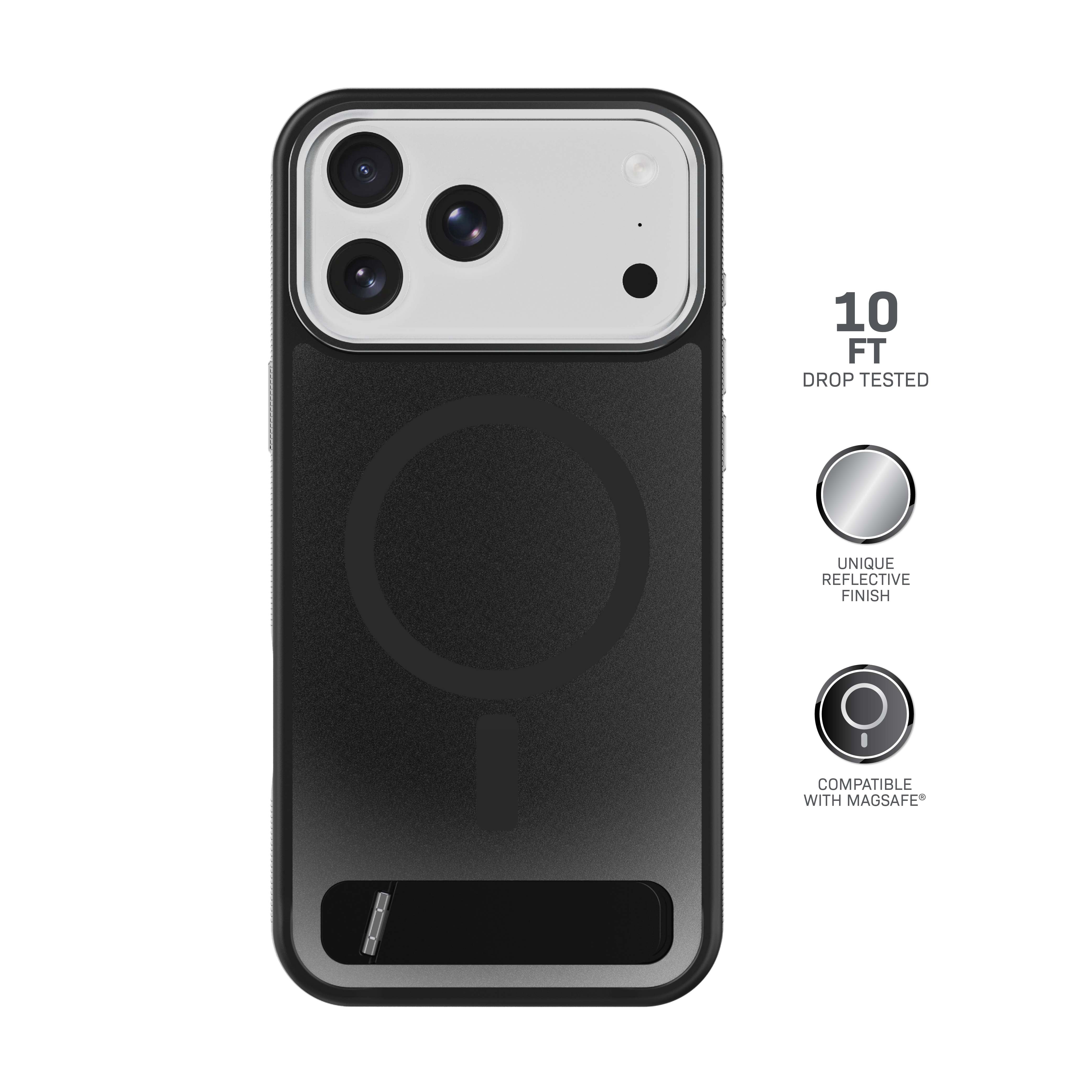 Body Glove Reflector Phone Case with Kickstand for iPhone 18 Pro Max / 17 Pro Max, MagSafe Compatible - Metallic Black