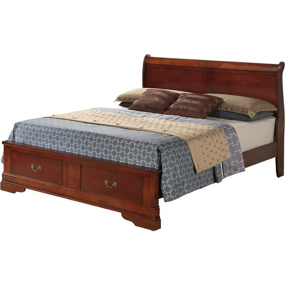 Glory Furniture Louis Phillipe Twin Storage Bed in Cherry Color