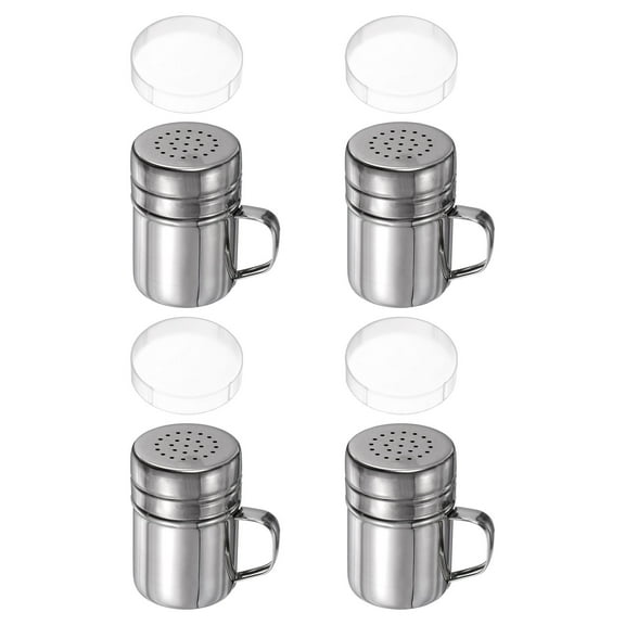 Uxcell 4pcs Salt Dredge Shakers 6 Ounce Stainless Steel Spice Shakers W Handle and Lid for Salt Sugar Flour