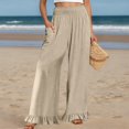 thumbnail image 2 of KHONTS Women's Wide Leg Pants High Waist Ruffle Hem Casual Loose Cropped Trousers Solid Color Lightweight Pants for Daily Wear Beige M, 2 of 4