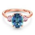 thumbnail image 3 of Gem Stone King 3.50 Ct Millennium Blue Mystic Topaz Pink Lab Grown Diamond 18K Rose Gold Plated Silver Ring, 3 of 6