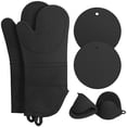 thumbnail image 1 of Juego de manoplas y agarraderas de silicona para horno, resistente al calor hasta 450 manoplas de silicona profesionales extralargas de 15 pulgadas para horno (negro) JAMW Sencillez, 1 of 4