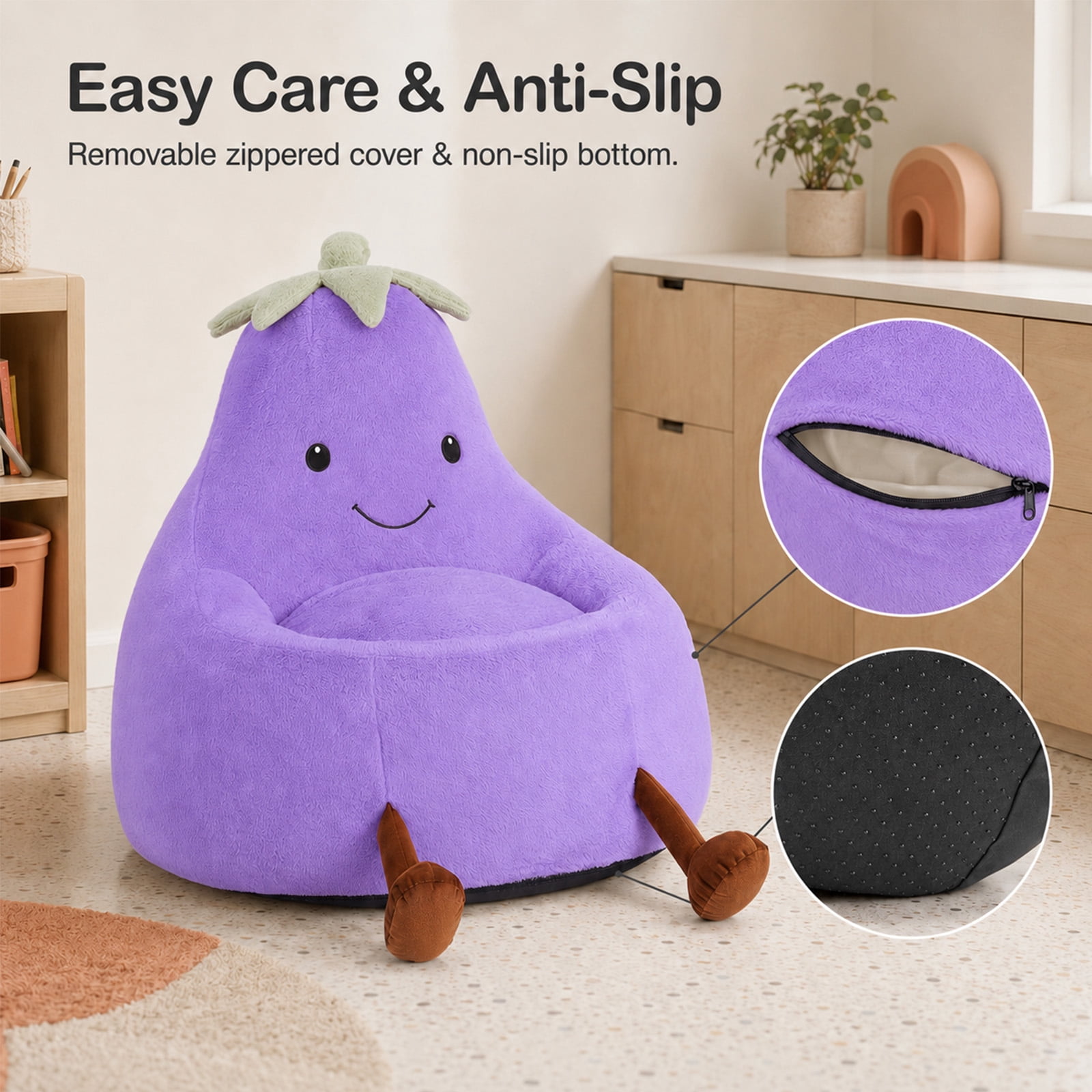 Alvantor Kids Bean Bag Chair, Stuffed Toddler Couch with Artificial Rabbit Fur Cover for Teens & Kids, Comfy Lazy Sofa Chair for Reader, Living Room, Bedroom