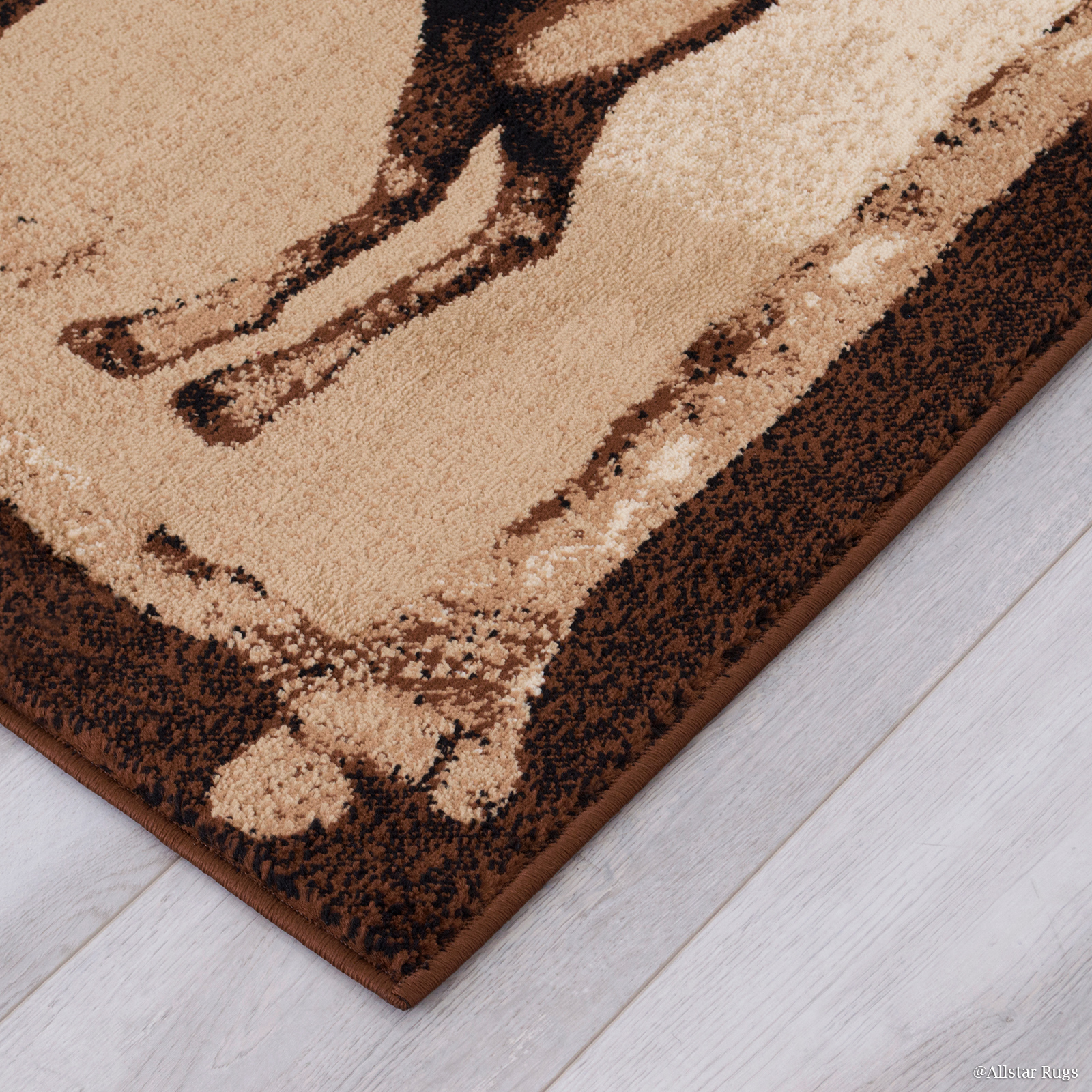 Brown Nature Wildlife Outdoor Cabin Bear with Fish Area Rug (3' 9" x 5' 1")