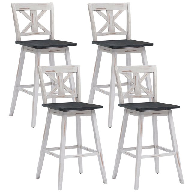 Gymax Tabourets de Bar Pivotants 4 Pcs 29 Pieds' Chaises de Comptoir avec Repose-Pieds Blanc
