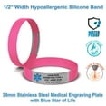 thumbnail image 3 of MedicBand Medical ID Bracelet for Women and Men. Incl. 4 Lines Custom Engraving, Emergency Medical Information Card, Complimentary 12 mo. Personal Health Record Membership! Free Ship - Hot Pink, 3 of 7