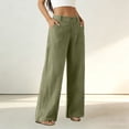 thumbnail image 5 of aohooy Wide Leg High Waist Pants Women Summer Casual Button Up Palazzo Work Pant Beach Vacation Comfort Trousers with Pockets Green,XL, 5 of 8