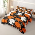 thumbnail image 3 of Homewish Halloween Cartoon Ghost Bed Spread Queen,Jack O Lantern Vine Print Queen Coverlet Set,Black Orange,3 Pieces, 3 of 7