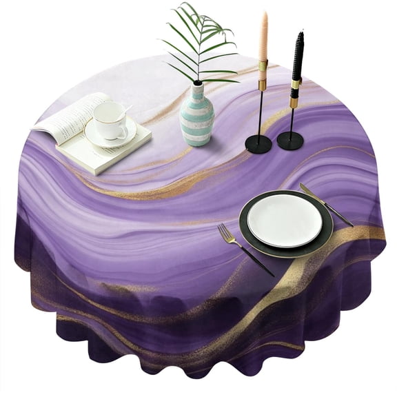 Purple Gold Marble Pattern Round Tablecloth 60"x60",Wrinkle Wipeable Table Cloth for Kitchen Dining Room Picnic Patio Party