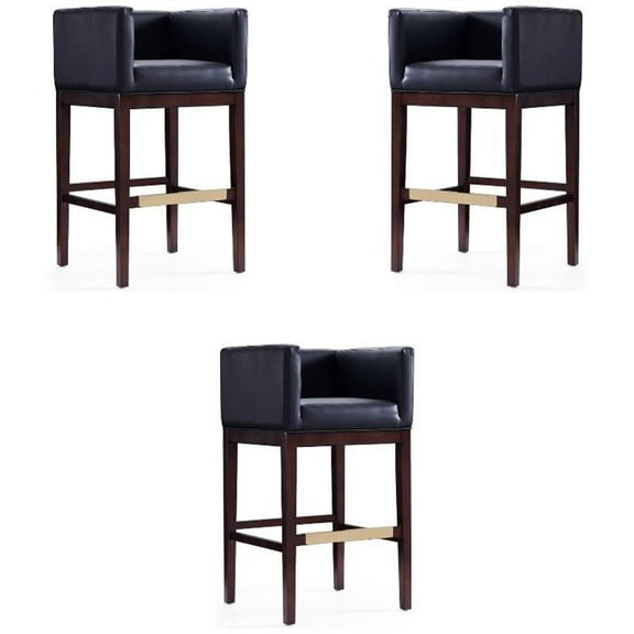 Home Square 30" Faux Leather Barstool in Black & Dark Walnut - Set of 3