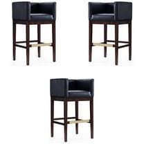 Home Square 30" Faux Leather Barstool in Black & Dark Walnut - Set of 3