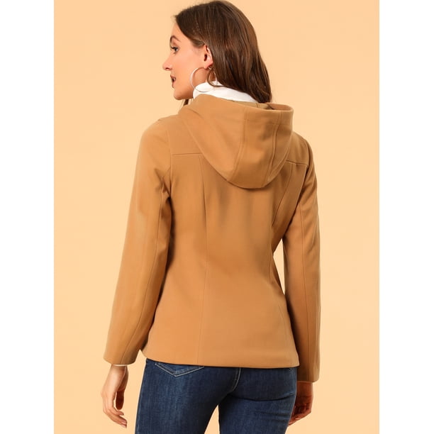 INSPIRE CHIC Women's Toggle Duffle Coat Zipper Front Solid Cropped