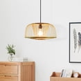 thumbnail image 3 of Modern Oval Bamboo Chandelier Hanging Light Fixture for Living Room, Dining Room, Entryway, 3 of 7